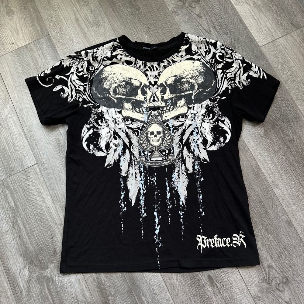 Y2K grunge ROMWE Black Skull Graphic T-Shirt Size M mens